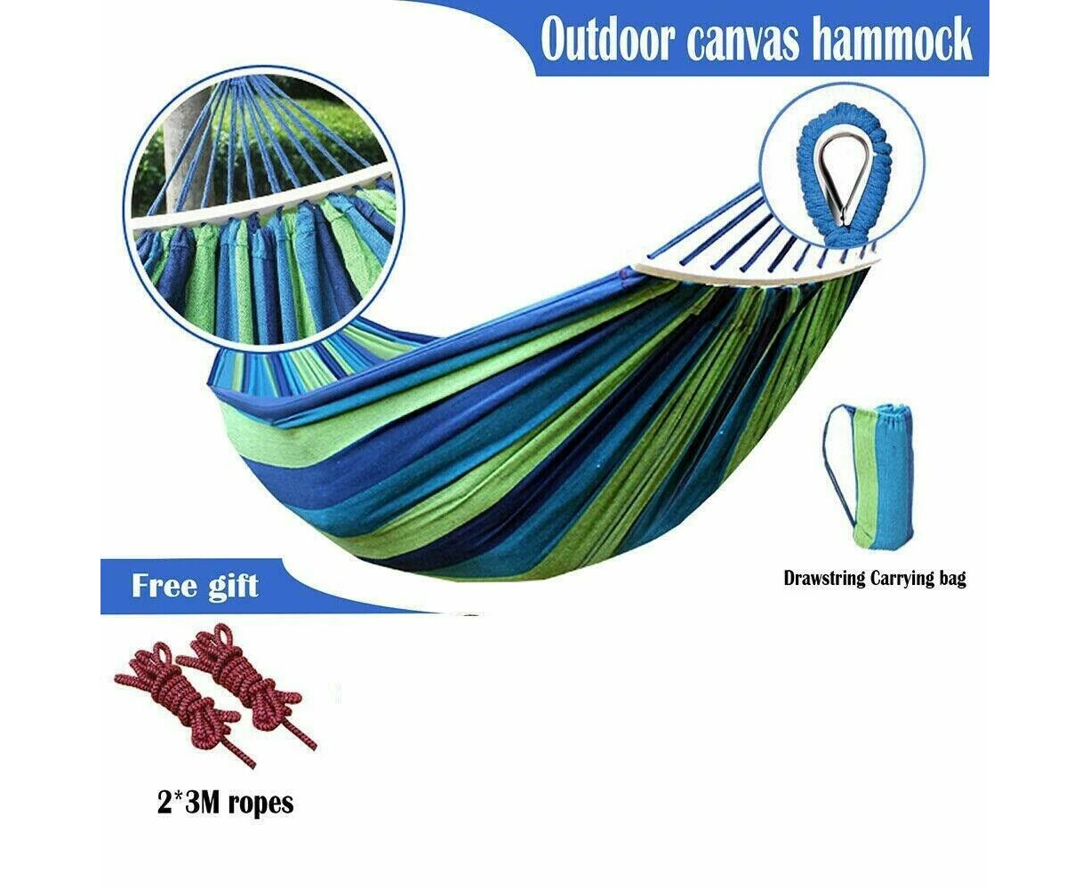 Blue 150*280cm Double Hanging Hammock Outdoor Garden Travel Beach Swinging Bed Camping 320KG