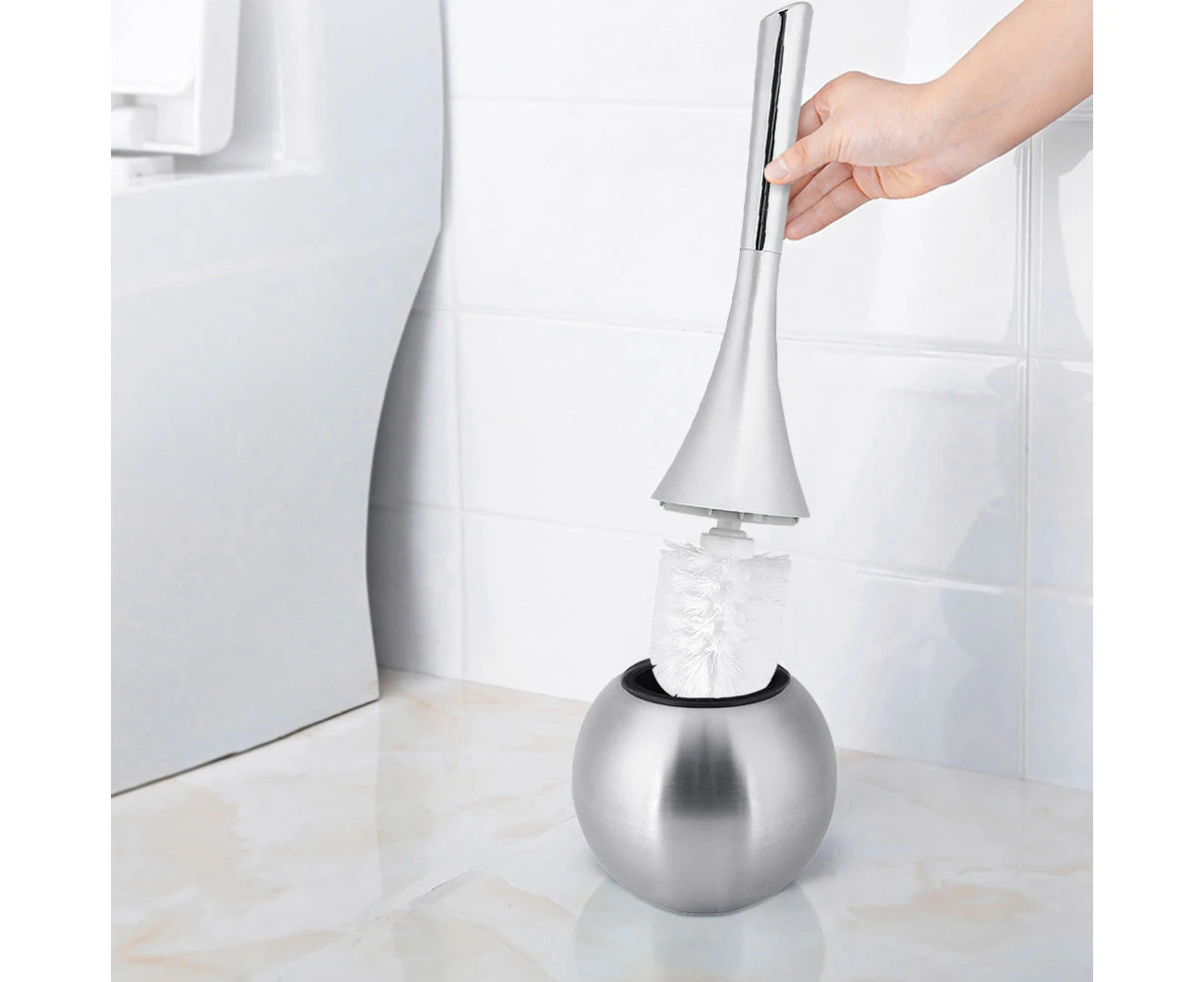 Creative Toilet Brush Holder Set with Stainless Steel Base (Silver)