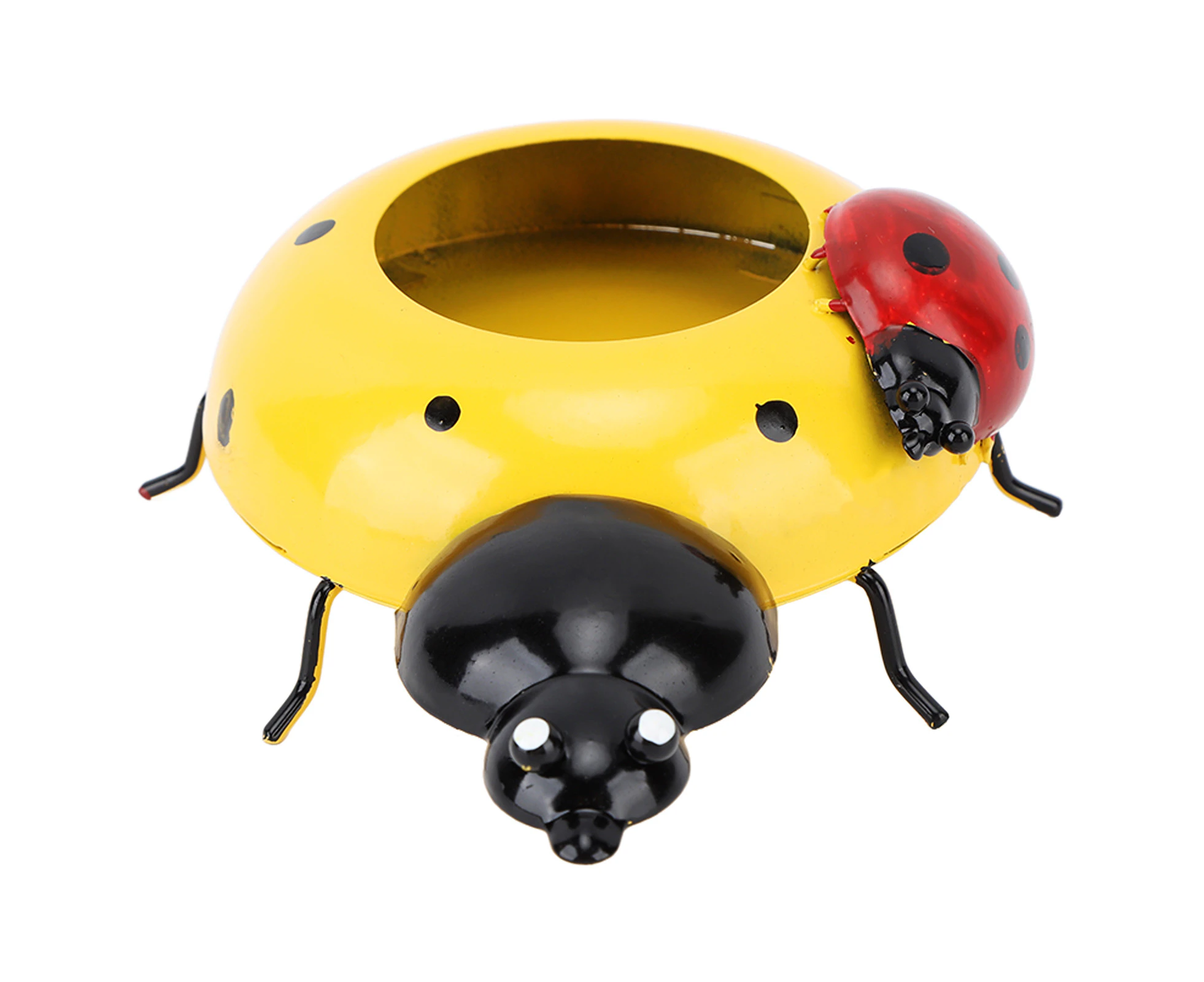 5.4 cm Diameter Flower Pot Decor, Ladybug Shaped Iron Planter Pot for Garden (Yellow)