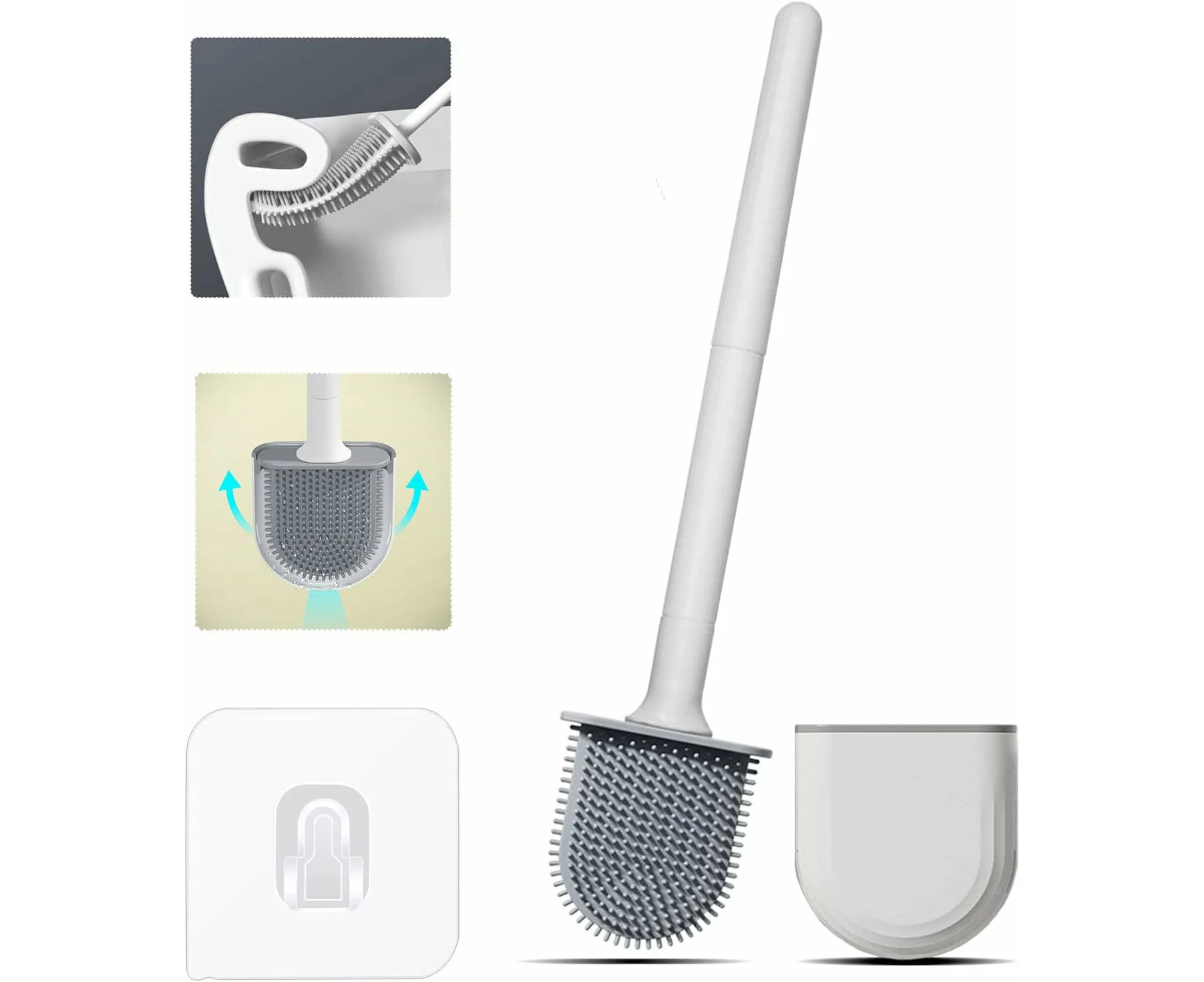 Silicone Toilet Brush with Adhesive Holder, Wall-Mounted with Ventilation Openings