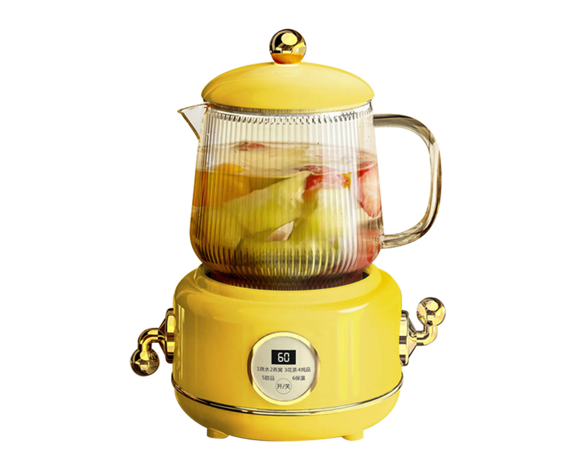 Health Pot Stainless Steel Glass Mini Electric Tea Maker 220V Yellow