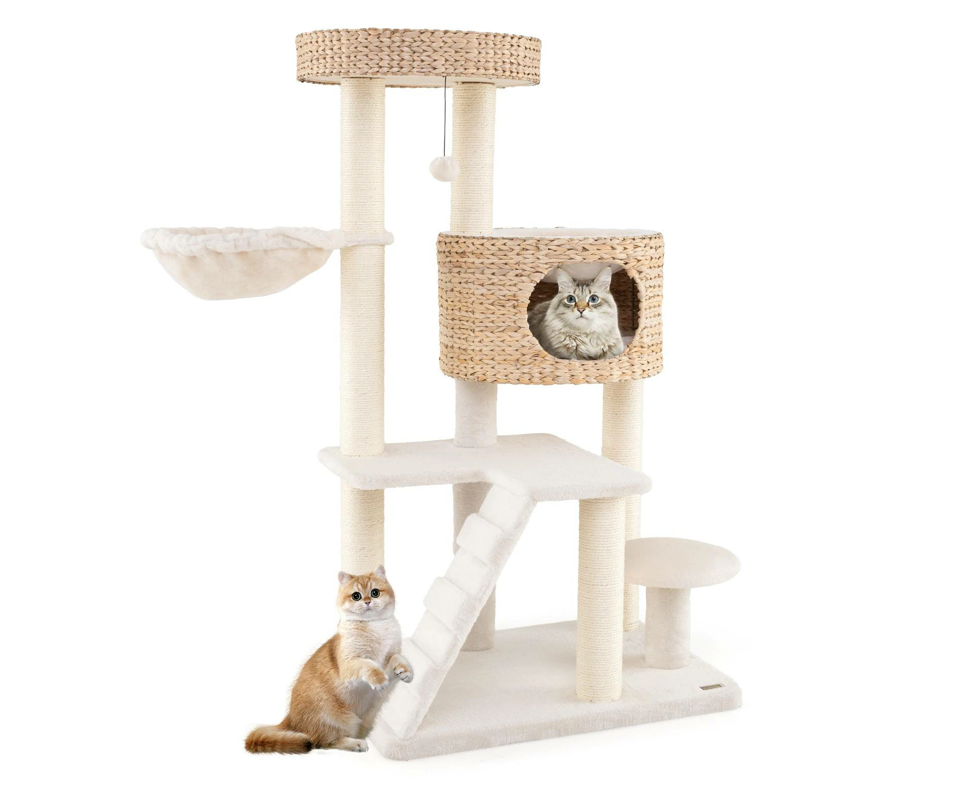 Costway Indoor Cat Tree Multi-level Kitty Activity Center Modern Cat Tower w/Cattail Fluff Condo & Top Perch Natural