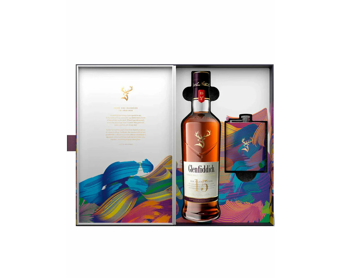 Glenfiddich 15 Year Old Limited Edition Design + Flask Single Malt Scotch Whisky 700mL