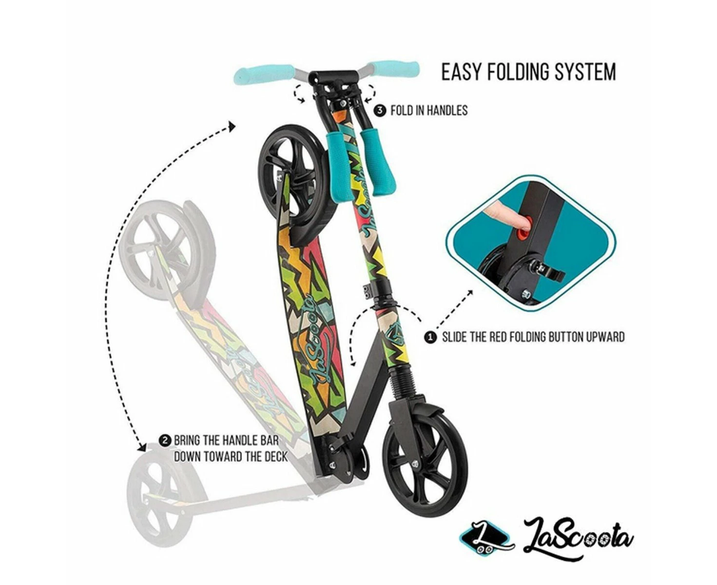 Lascoota Pulse Kick Push Commuter Scooter Teen Adult Graphic Black