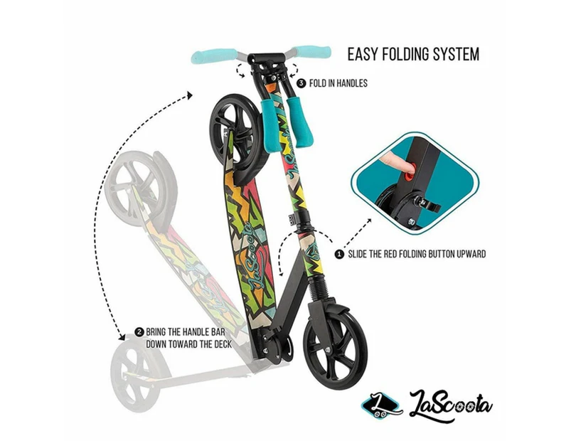 Lascoota Pulse Kick Push Commuter Scooter Teen Adult Graphic Black