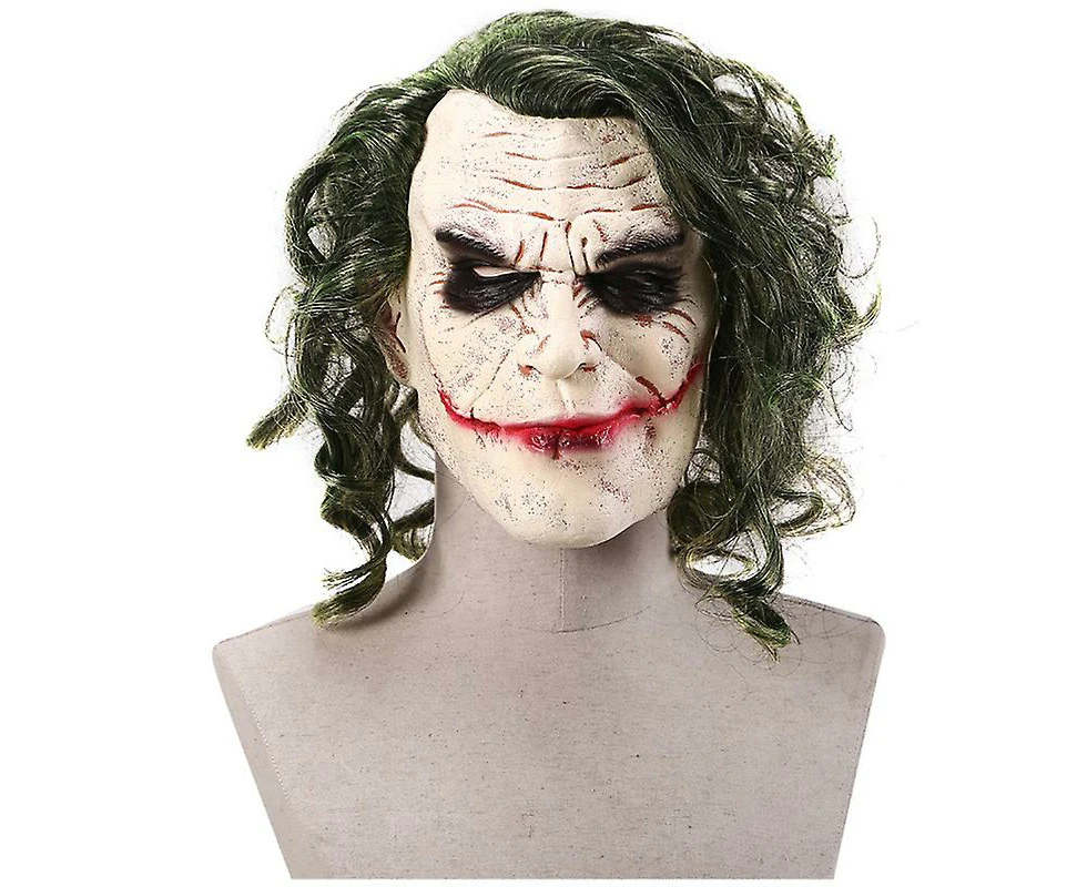 Halloween Joker mask Cosplay Horror Scary Clown Mask with Green Hair