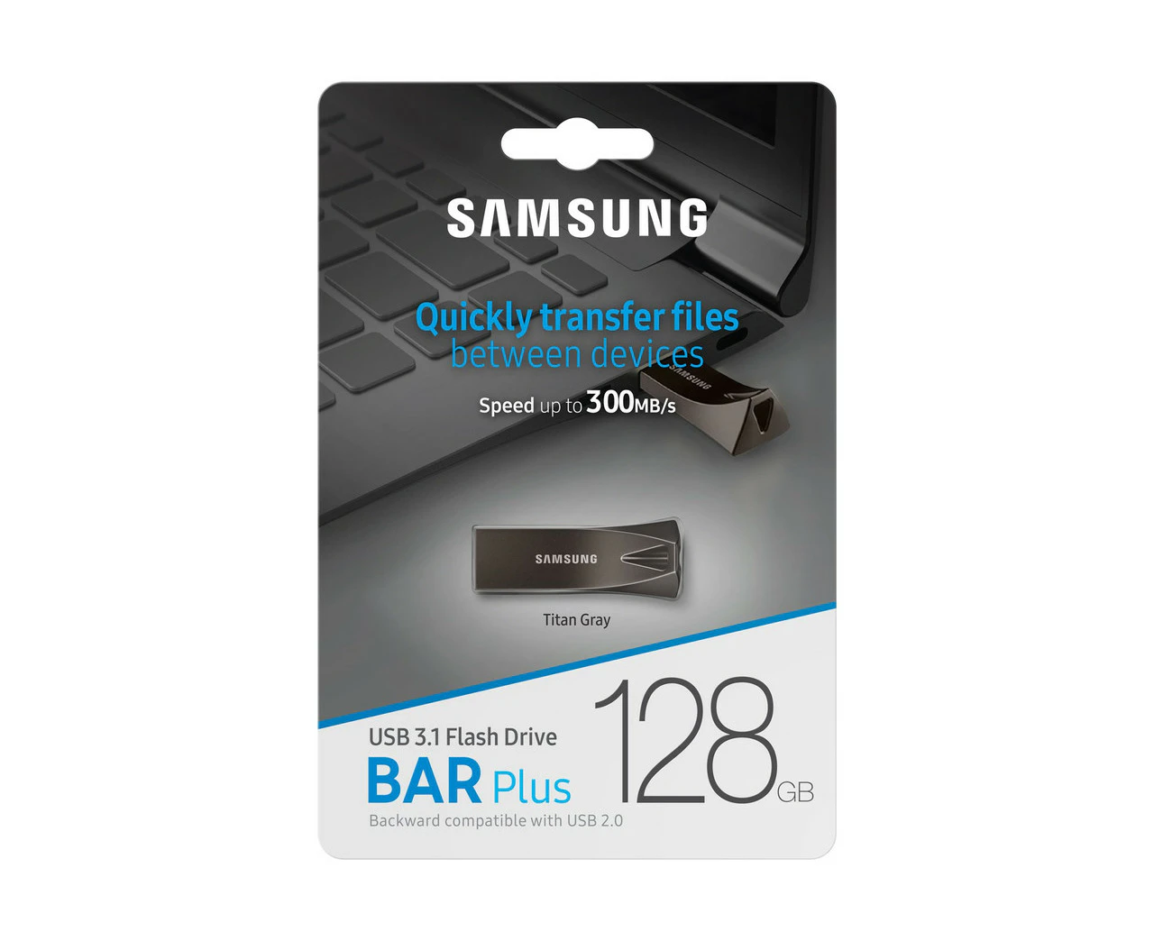 SAMSUNG (BAR PLUS) 128GB USB DRIVE, 300R/50W MB/s, USB 3.1, GREY METALLIC, 5YR WTY