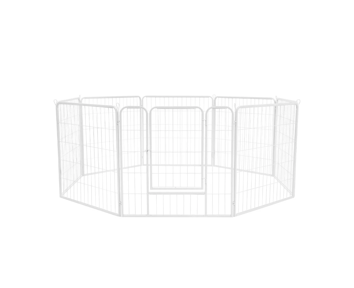 Petzly Dog Playpen Puppy Exercise Cage Pet Cage Enclosure 8 Panel 80x80CM White