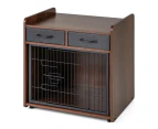 Costway Dog Crate Furniture Indoor Dog Cage Industrial Doge Kennel w/2 Fabric Drawers & Lockable Door Brown