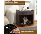 Costway Dog Crate Furniture Indoor Dog Cage Industrial Doge Kennel w/2 Fabric Drawers & Lockable Door Brown