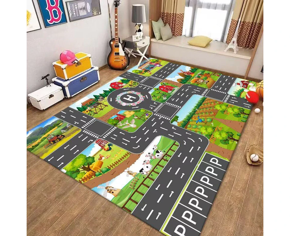 Kids Play Mat Cushion Soft Mat Kids Mat City Life Educational Road Traffic Play Mat -StyleD