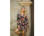 JAASE Winter Rose Black Print Isabella Tunic Mini Dress