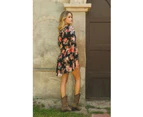 JAASE Winter Rose Black Print Isabella Tunic Mini Dress