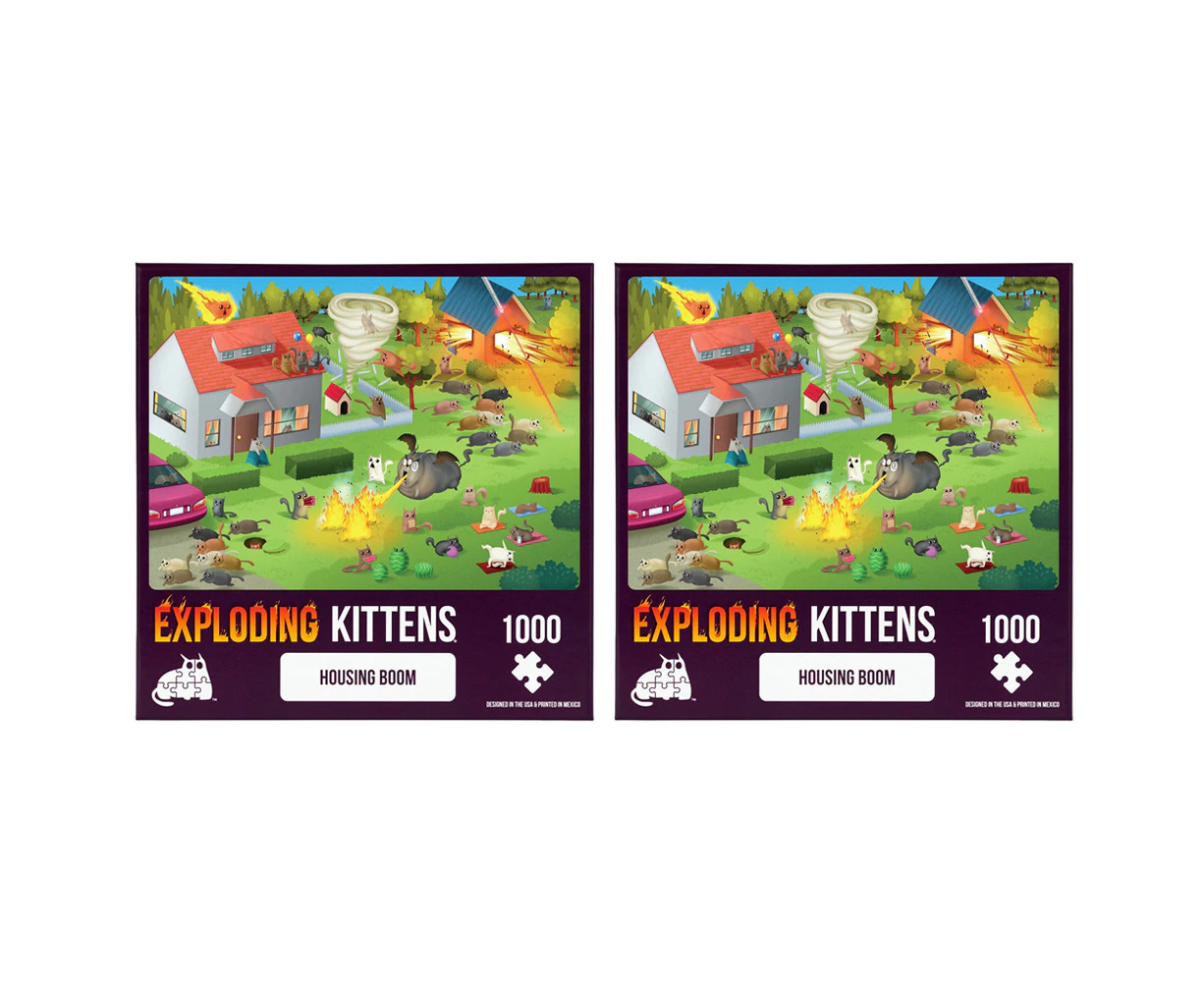 2x 1000pc Exploding Kittens Housing Boom Jigsaw Puzzle Tabletop Play 49x68cm