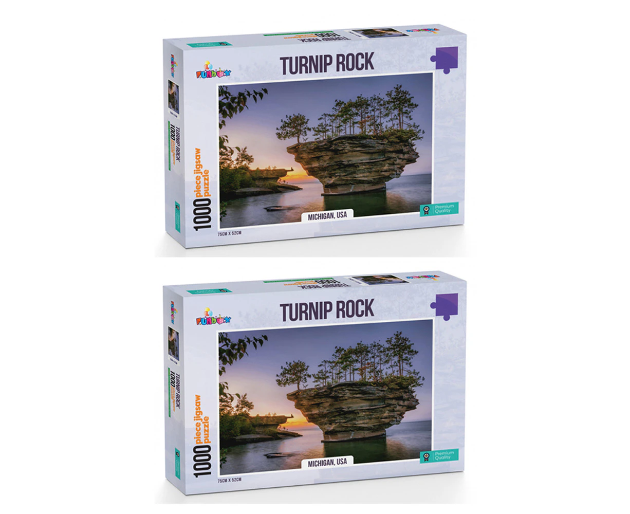 2x 1000pc Funbox Turnip Rock Michigan USA Jigsaw Puzzle Tabletop Play 72x52cm