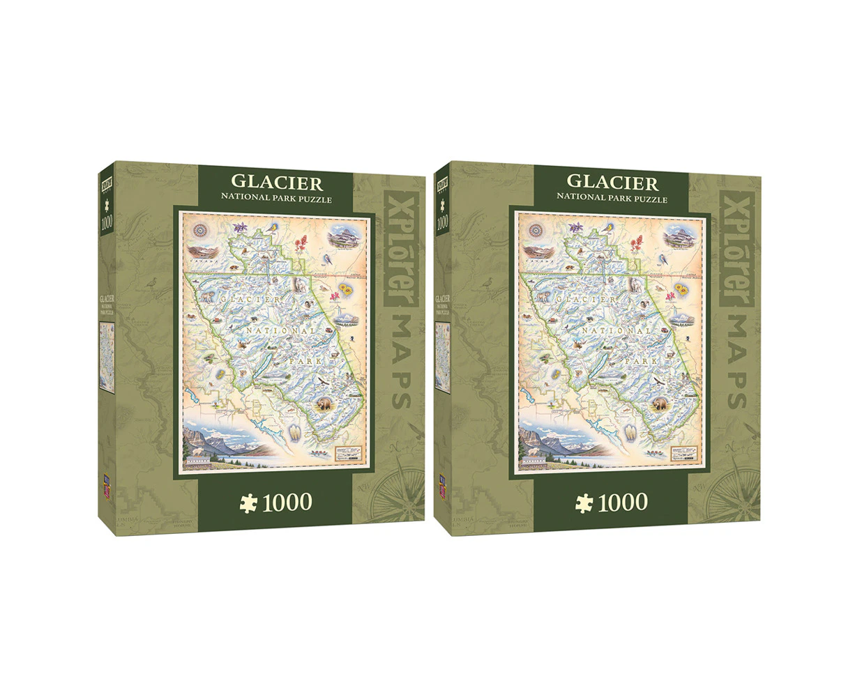 2x 1000PC Masterpieces Xplorer Maps Glacier National Park Map Puzzle 49x68cm