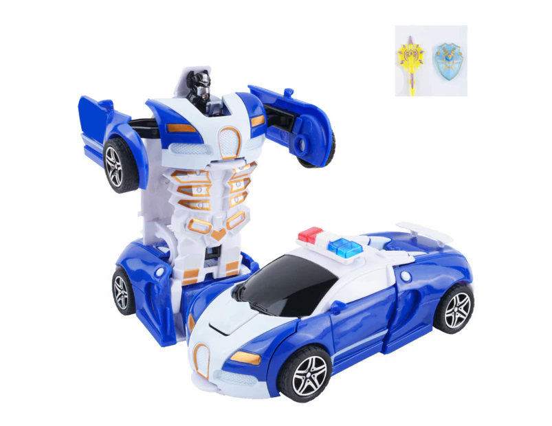 Transforming Car Toy Impact Resistant Dual Inertia Sturdy Durable Robot Car Toy for Kids Boys Blue and White