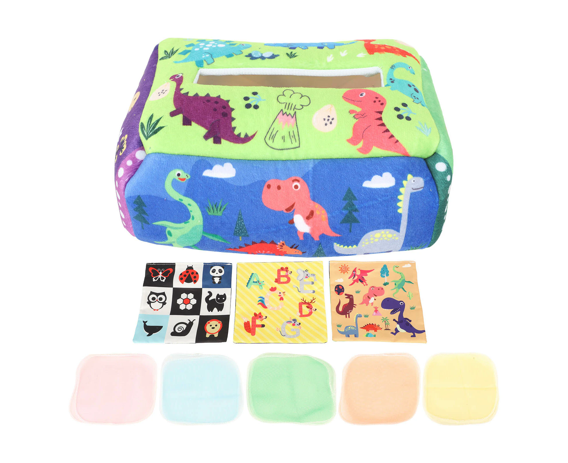 Baby Tissue Box Toy Soft Cotton High Elasticity Finger Exercise Sensory Tissue Box for Educational Dinosaur