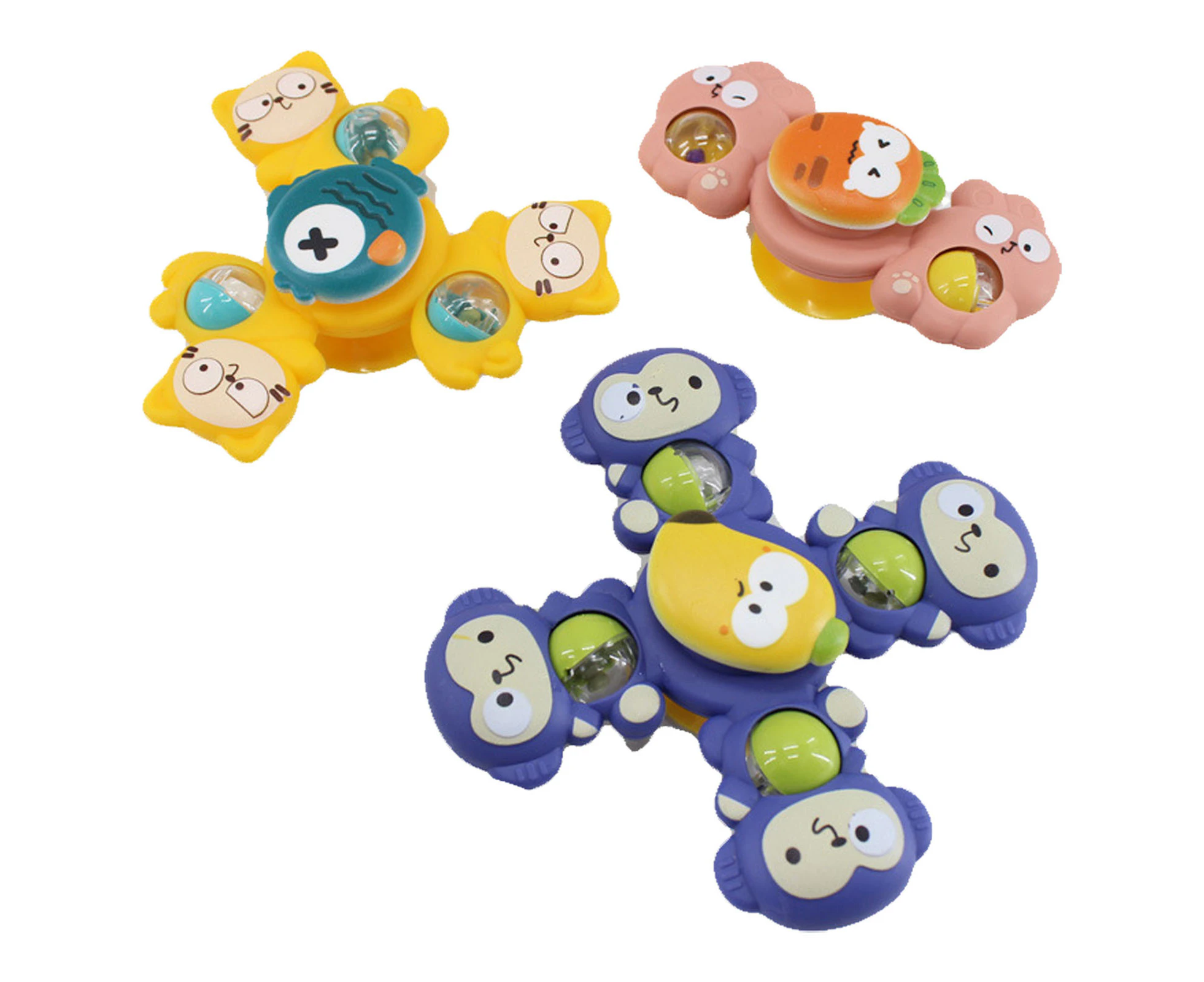 3pcs Baby Suction Cup Bath Toy Cute Animal Shape Interactive Sensory Rotating Top Baby Toys