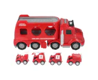 Fire Truck Toys Set 5 in 1 Carrier Truck Transport Cargo Truck Toys Cars Carrier Fire Trucks with Light Spray Music for Toddler Fire Fighting Truck