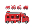 Fire Truck Toys Set 5 in 1 Carrier Truck Transport Cargo Truck Toys Cars Carrier Fire Trucks with Light Spray Music for Toddler Fire Fighting Truck