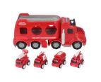 Fire Truck Toys Set 5 in 1 Carrier Truck Transport Cargo Truck Toys Cars Carrier Fire Trucks with Light Spray Music for Toddler Fire Fighting Truck