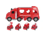 Fire Truck Toys Set 5 in 1 Carrier Truck Transport Cargo Truck Toys Cars Carrier Fire Trucks with Light Spray Music for Toddler Fire Fighting Truck