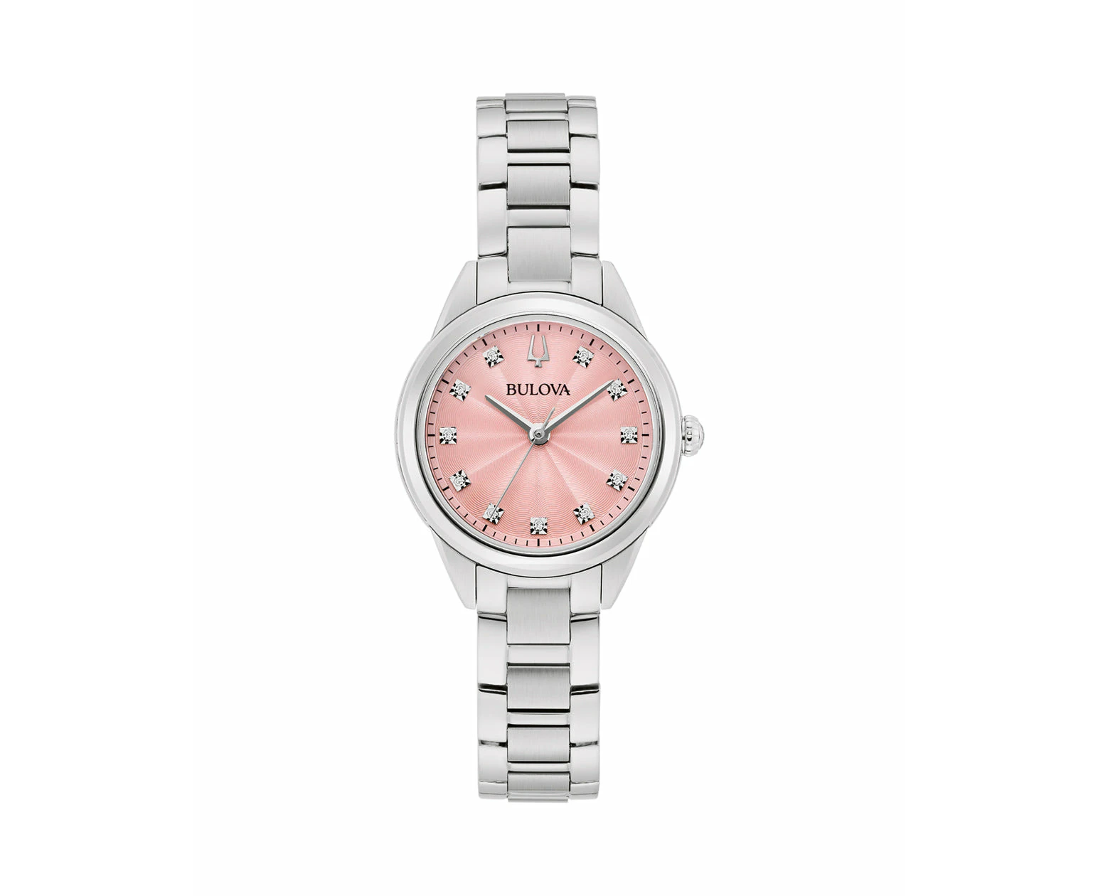 Bulova Sutton Diamond-Accented Pink Sunray Dial Stainless Steel Watch for Women 96P249