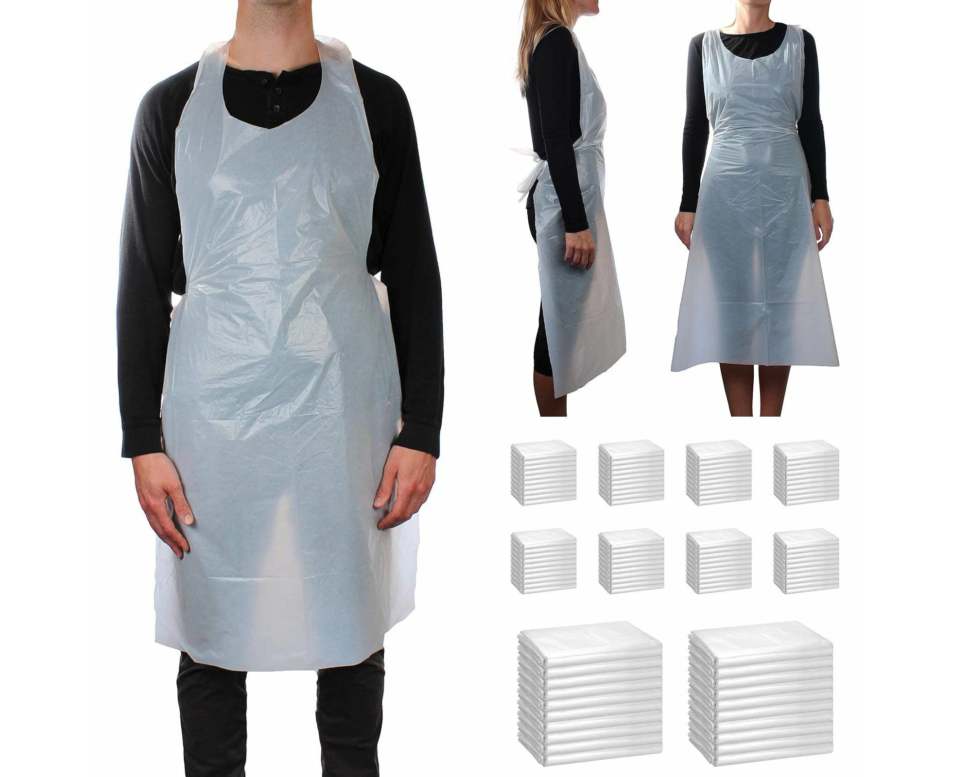 1000x Safetyware HDPE Plastic Cover Waterproof Disposable Aprons Gown White Bulk Pack