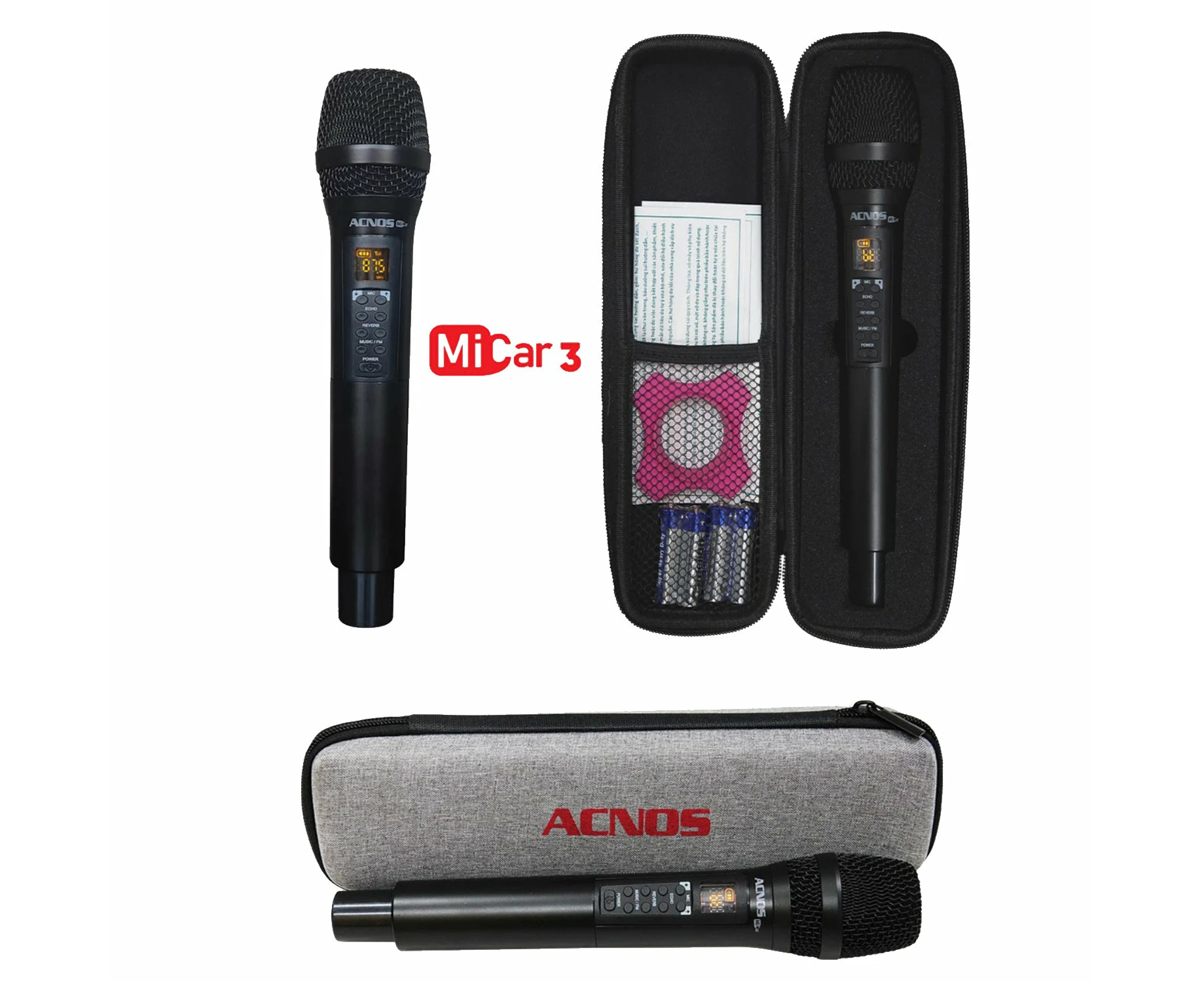 ACNOS Mi-Car 3 In Car Karaoke Wireless Microphone + Carry Bag (Bluetooth / FM)