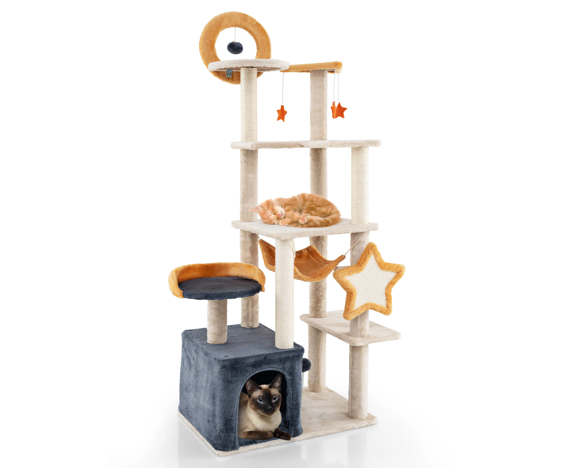 Multi-level Cat Tree Tower 160cm Kitty Activity Center Pet Play House w/Scratching Posts & Top Perch