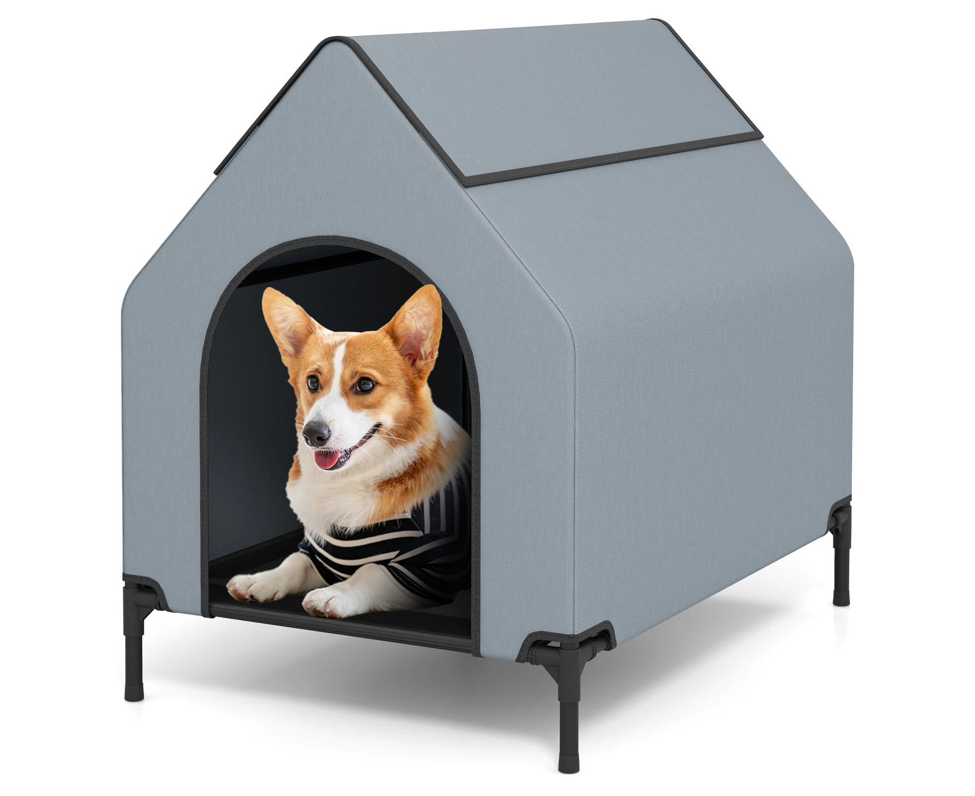 Small Size Elevated Dog House Indoor Outdoor Puppy Shelter w/Weatherproof Canopy Dog Bed