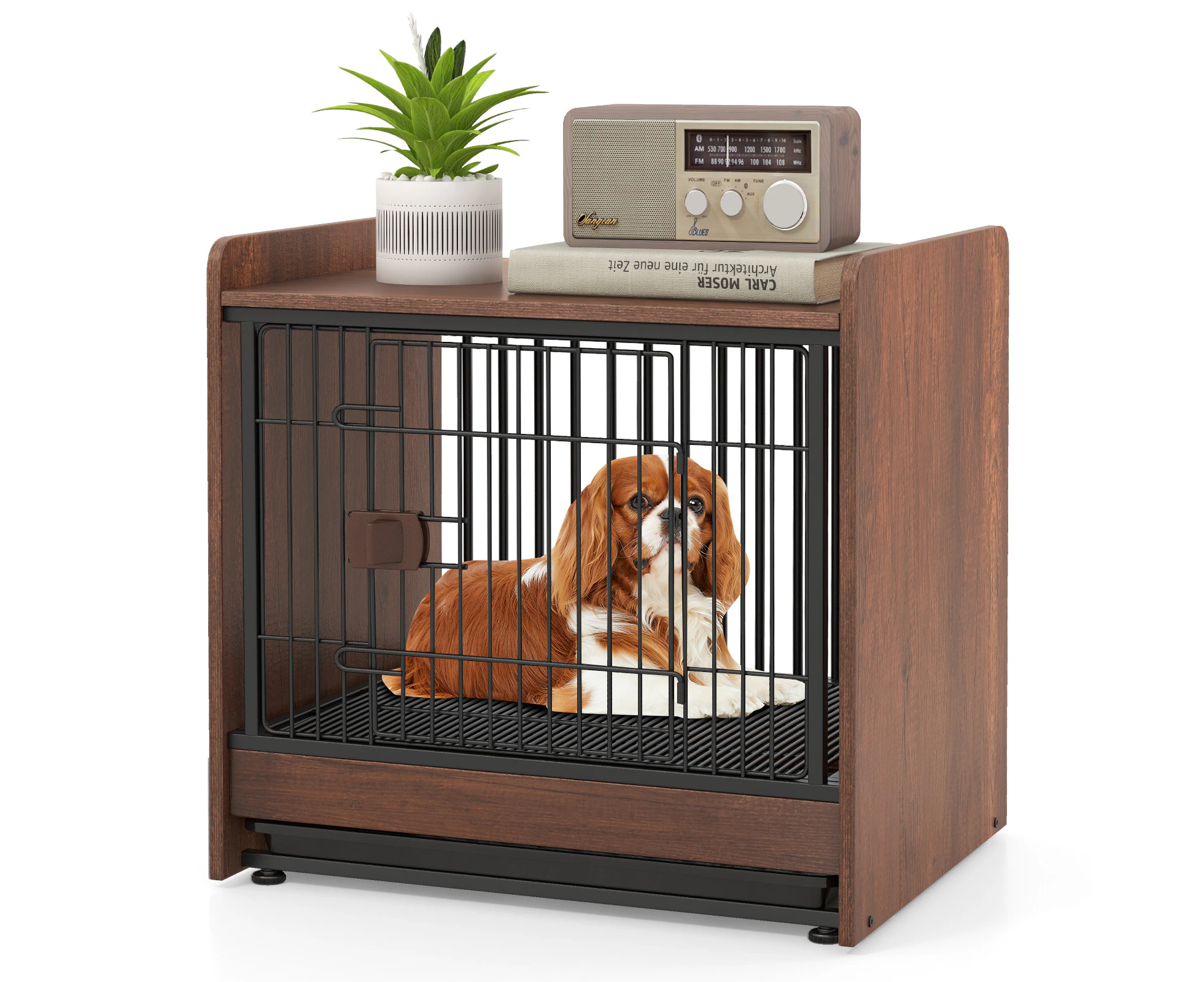 Dog Crate Pet House Indoor Puppy Cage Cat Dog Kennel w/Lockable Door & Removable Tray Sofa Side Table Brown