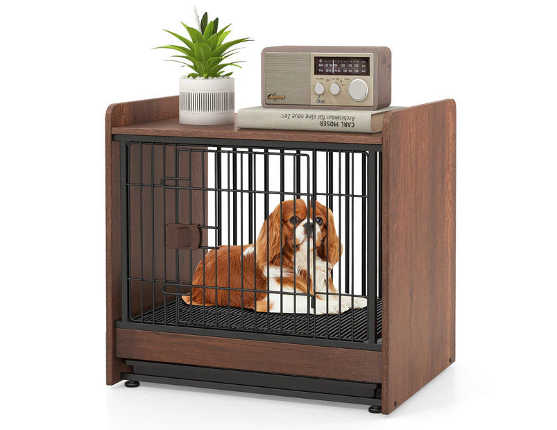 Dog Crate Pet House Indoor Puppy Cage Cat Dog Kennel w/Lockable Door & Removable Tray Sofa Side Table Brown