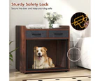 Dog Crate Indoor Puppy Cage Pet House Cat Dog Kennel w/Lockable Door & Drawers Sofa Side Table Brown