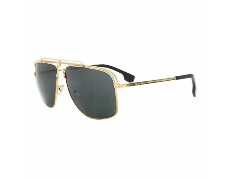 Versace Men's VE2242 100287 Gold Metal Sunglasses w/Dark Grey Lens 61mm