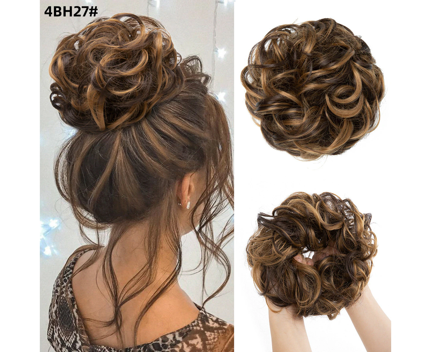 Messy Bun Hair Piece Wavy Curly Scrunchies Synthetic Chignon Ponytail Hair Extensions Thick Updo Hairpieces for Women (Wavy, Curly) - G