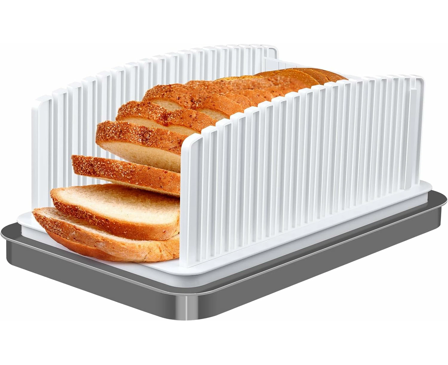 New Upgrade Bread Slicer for Homemade Bread, Bread Slicing Guide Adjustable Width, Foldable and Compact Cutting Guide with Crumb Tray for Homemade Bread