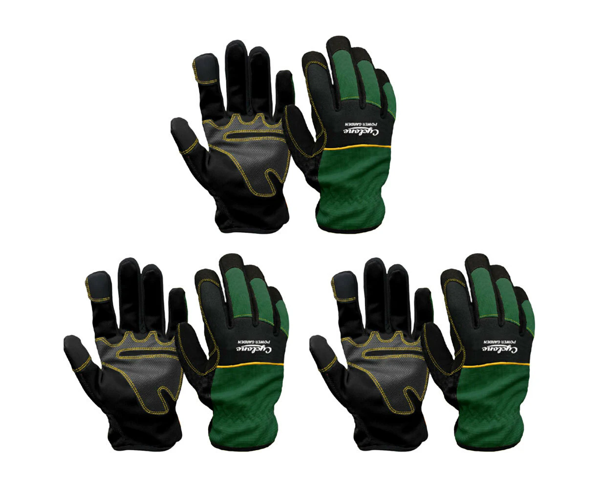 3x Cyclone Power Garden Synthetic Palm Leather Heavy-Duty Non-Slip Gloves XL