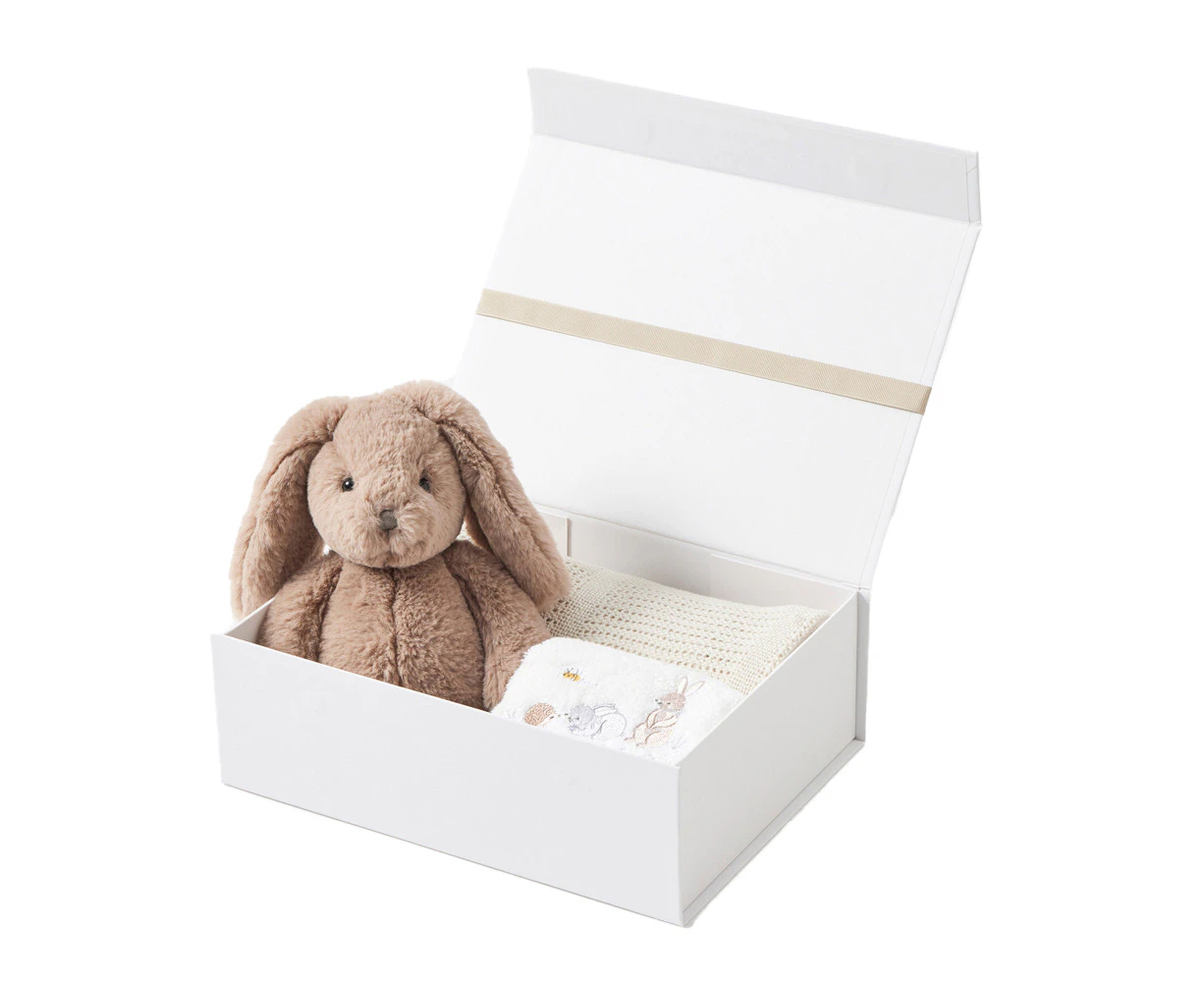 Jiggle & Giggle Cotton/Poly Bunny Hamper Set Infant/Baby Shower Gift Taupe