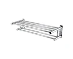 Double Layer Chrome Wall Mounted Bathroom Towel Rail Holder Shelf Storage Rack