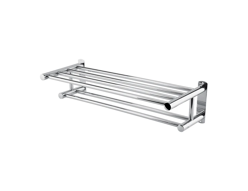 Double Layer Chrome Wall Mounted Bathroom Towel Rail Holder Shelf Storage Rack