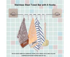 Stainless Steel Bath Towel Bar Washcloth Holder with 6 Hooks Bathroom Washroom Tool