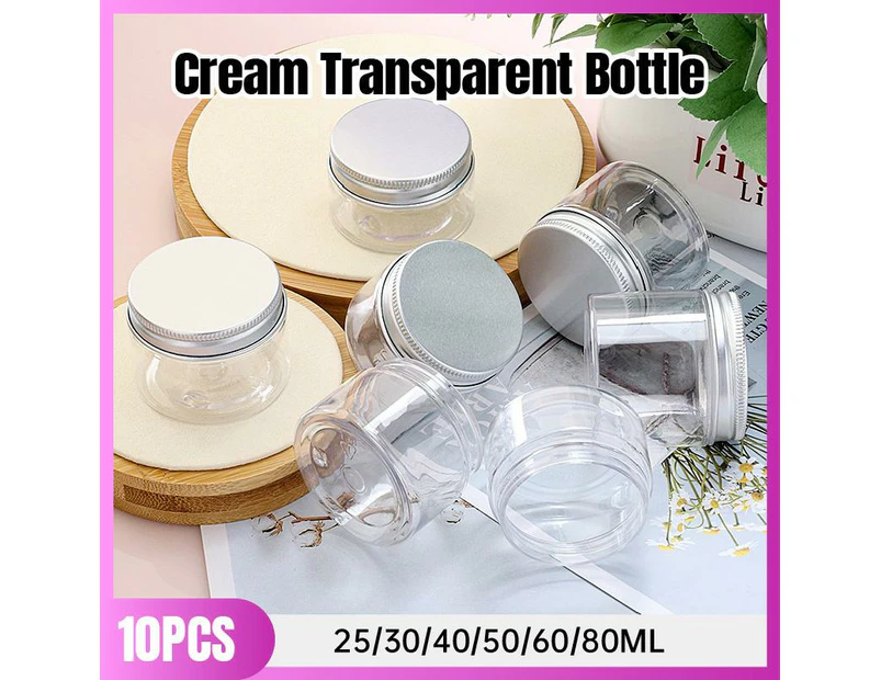 10pcs Transparent Wide Mouth Bottle Silver Lid Cream Dispenser Skincare Jars