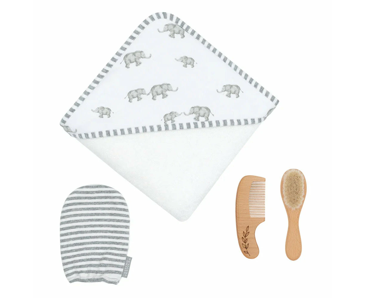 Living Textiles | 4-Piece Baby Bath Gift Set - Watercolour Elephant