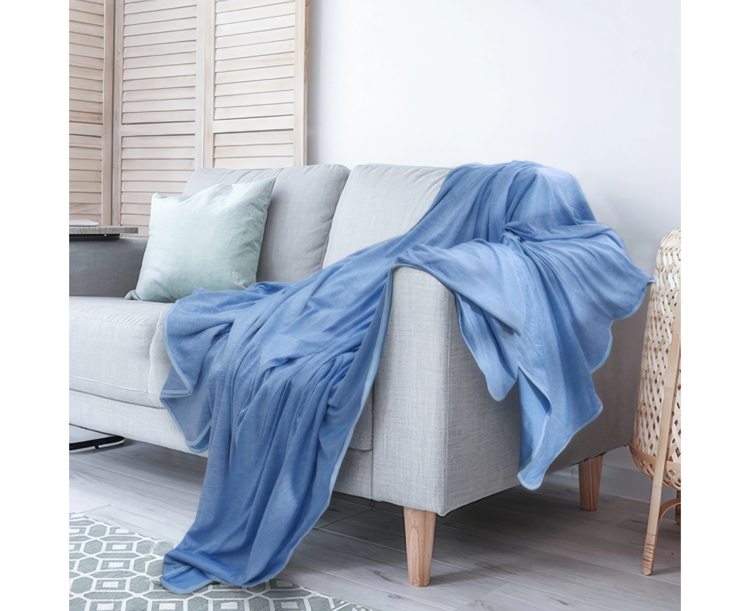 LINENOVA Summer Cooling Blanket for Hot Sleepers Double Side-Blue-220x240cm