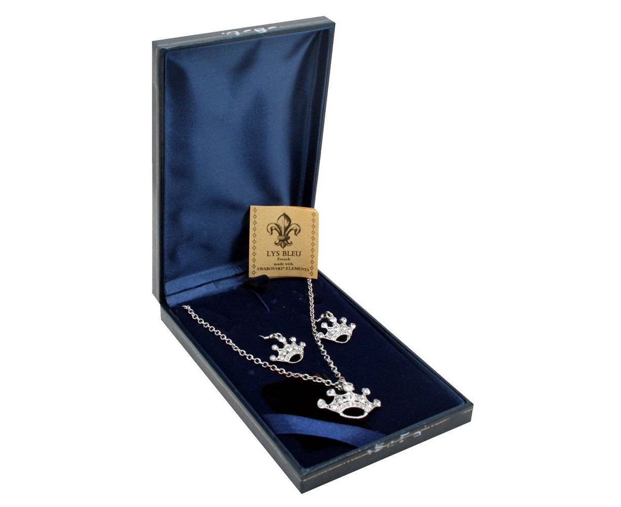 Lys Bleu Crown Pendant & Earrings Set with Swarovski Elements