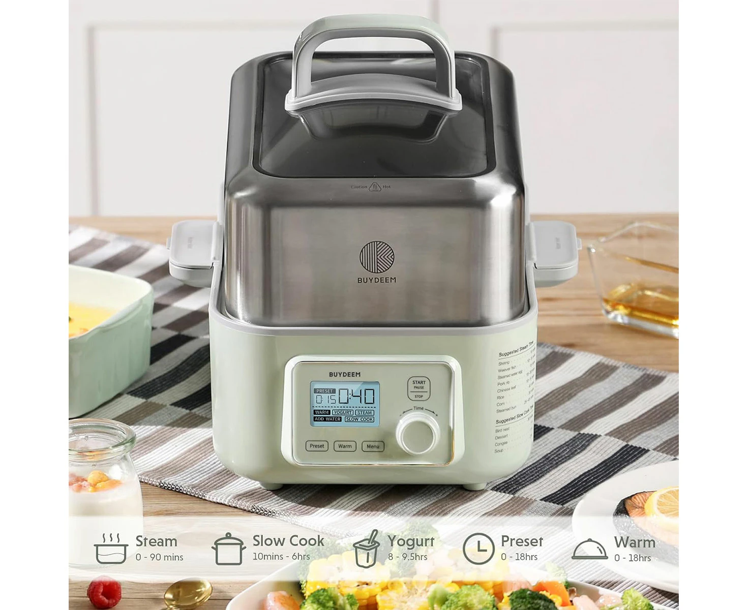 BUYDEEM 5L Electric Food Steamer One Touch Digital Multifunction Quick Steam with Preset & Timer Function