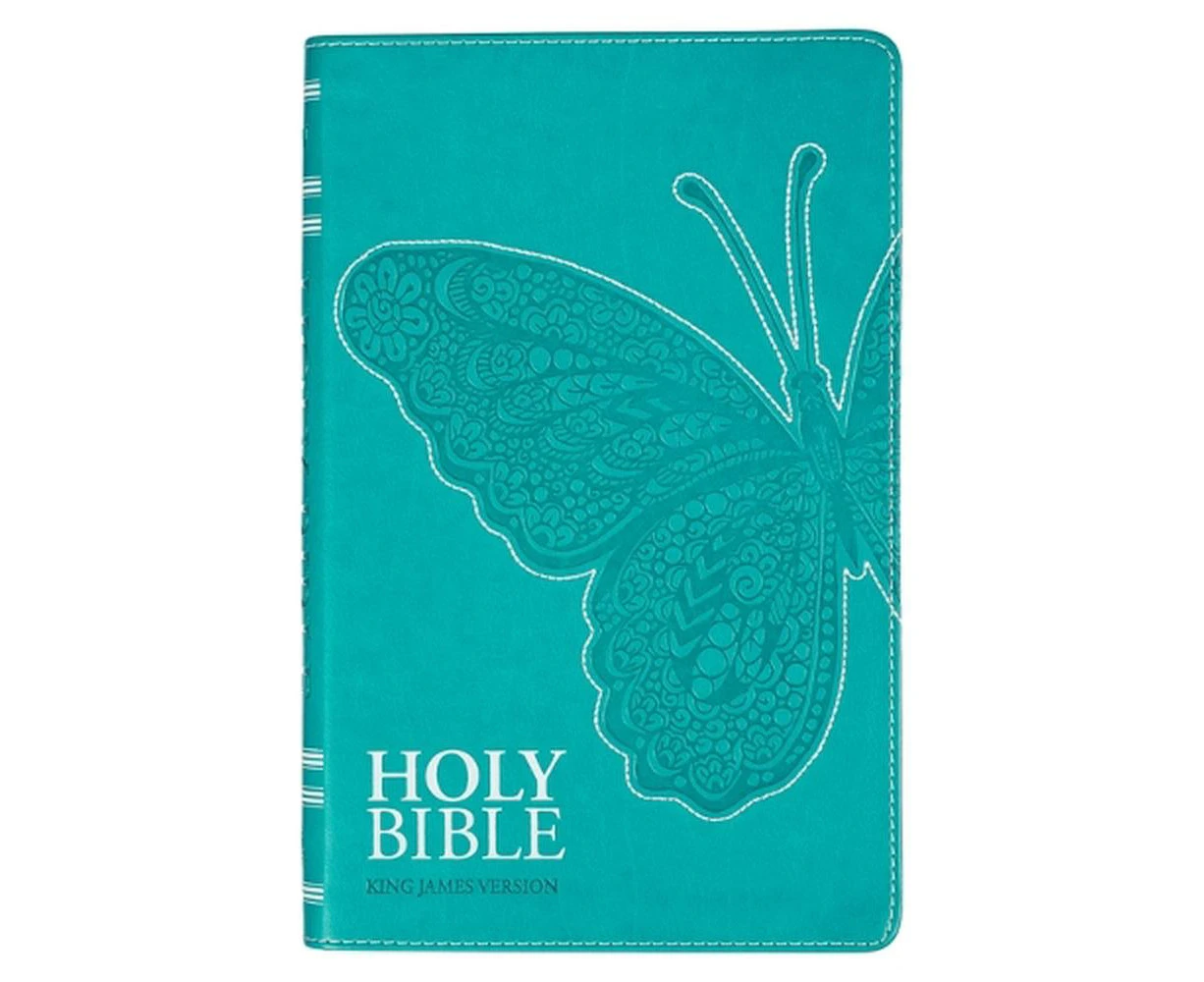 KJV Holy Bible, Gift Edition for Girls/Teens King James Version, Faux Leather Flexible Cover, Teal Butterfly