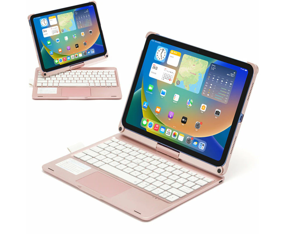 WASSUP For iPad 10th Gen 10.9 inch 2022 Keyboard Case 360° Rotatable Touchpad and 7 Color Backlight & Pencil Holder-Rose Gold